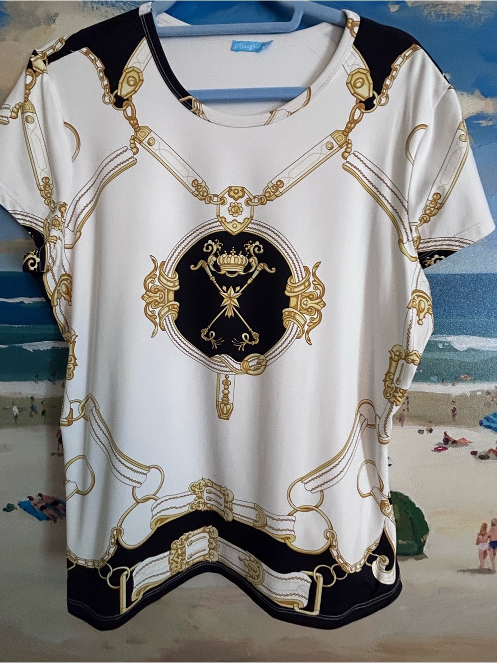 J. McLaughlin White Top with Gold Chain Accent XL